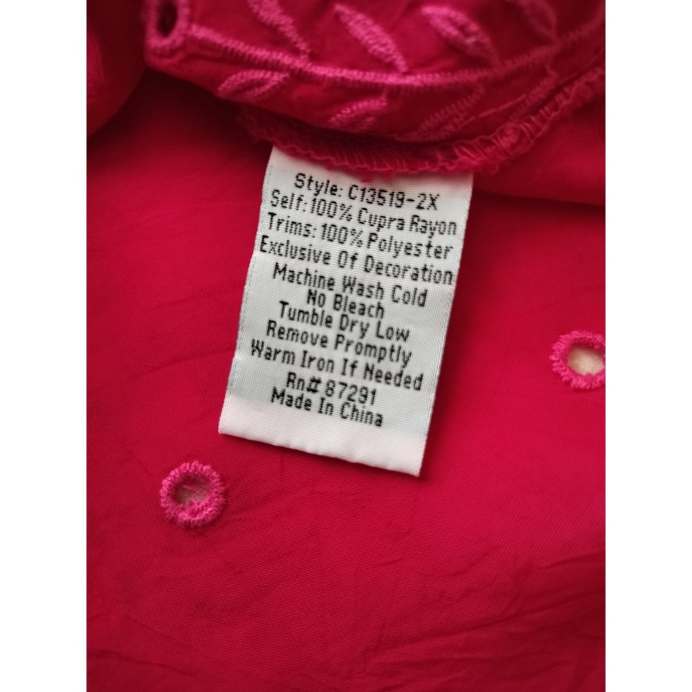 Johnny Was C13579 Red Embroidered Tunic Top 1X Plus Size 100% Cupra Rayon Boho - Picture 12 of 12